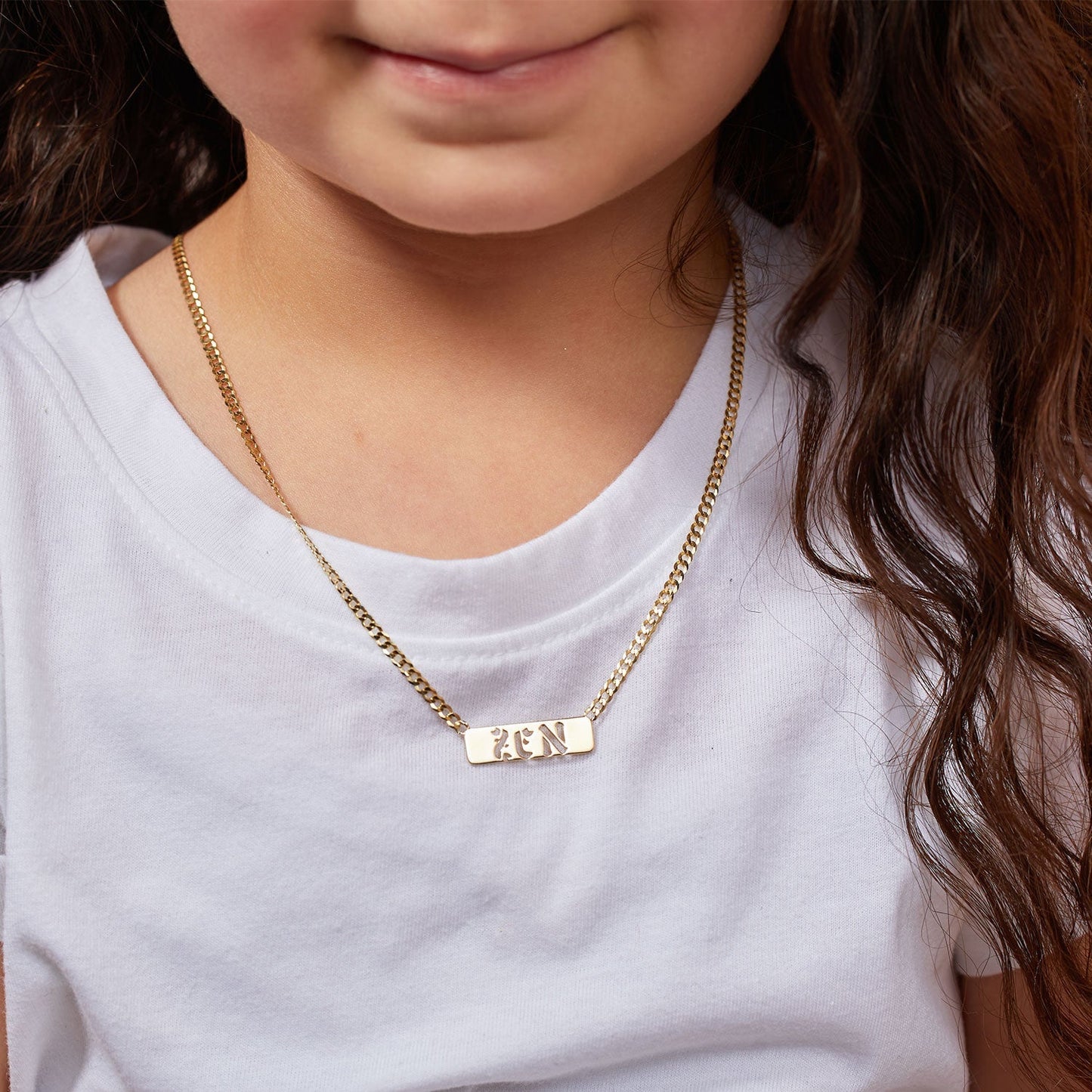 Kids Cuban Link Custom Nameplate Necklace - Lotus Diamond