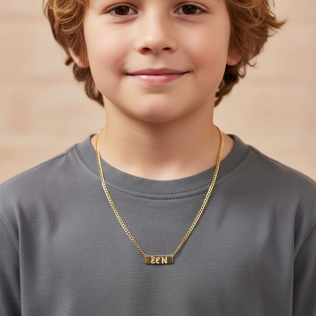 Kids Cuban Link Custom Nameplate Necklace - Lotus Diamond