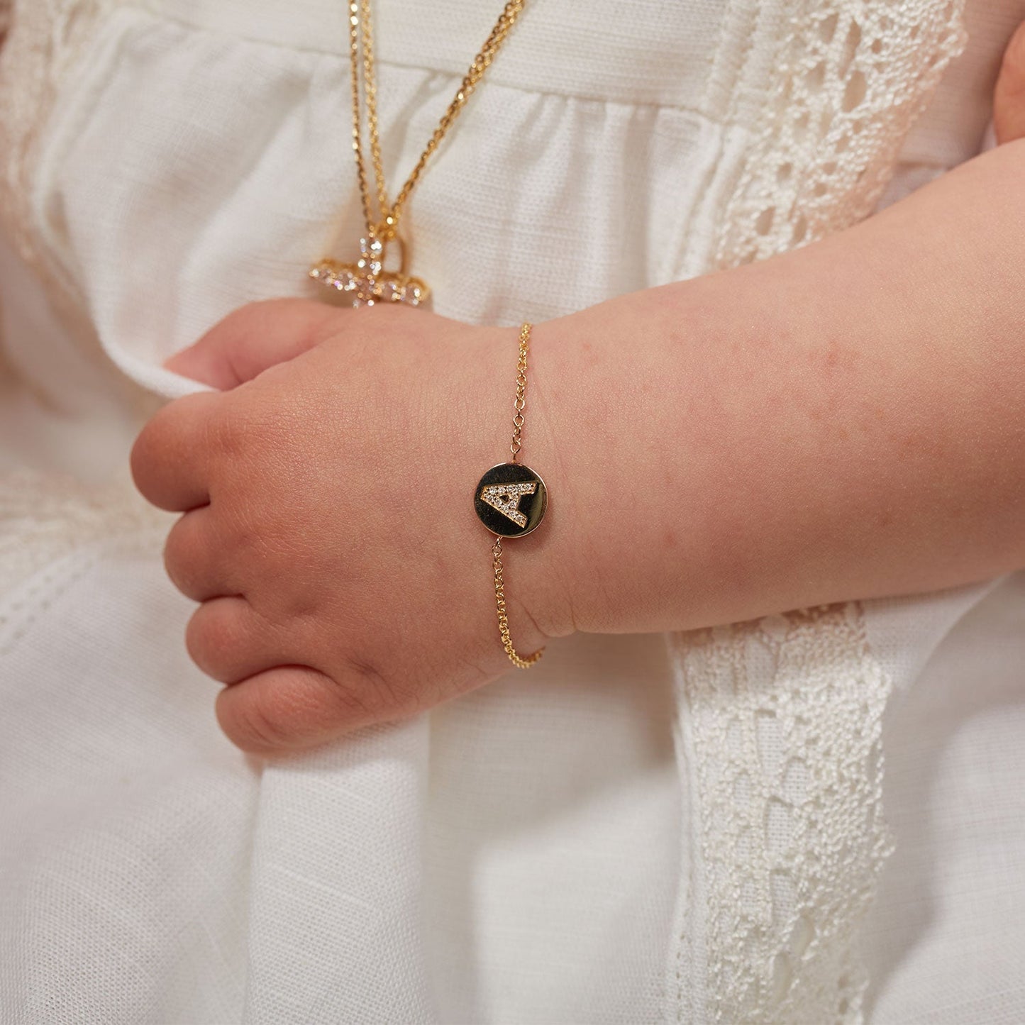 Kids Diamond Initial Coin Bracelet - Lotus Diamond