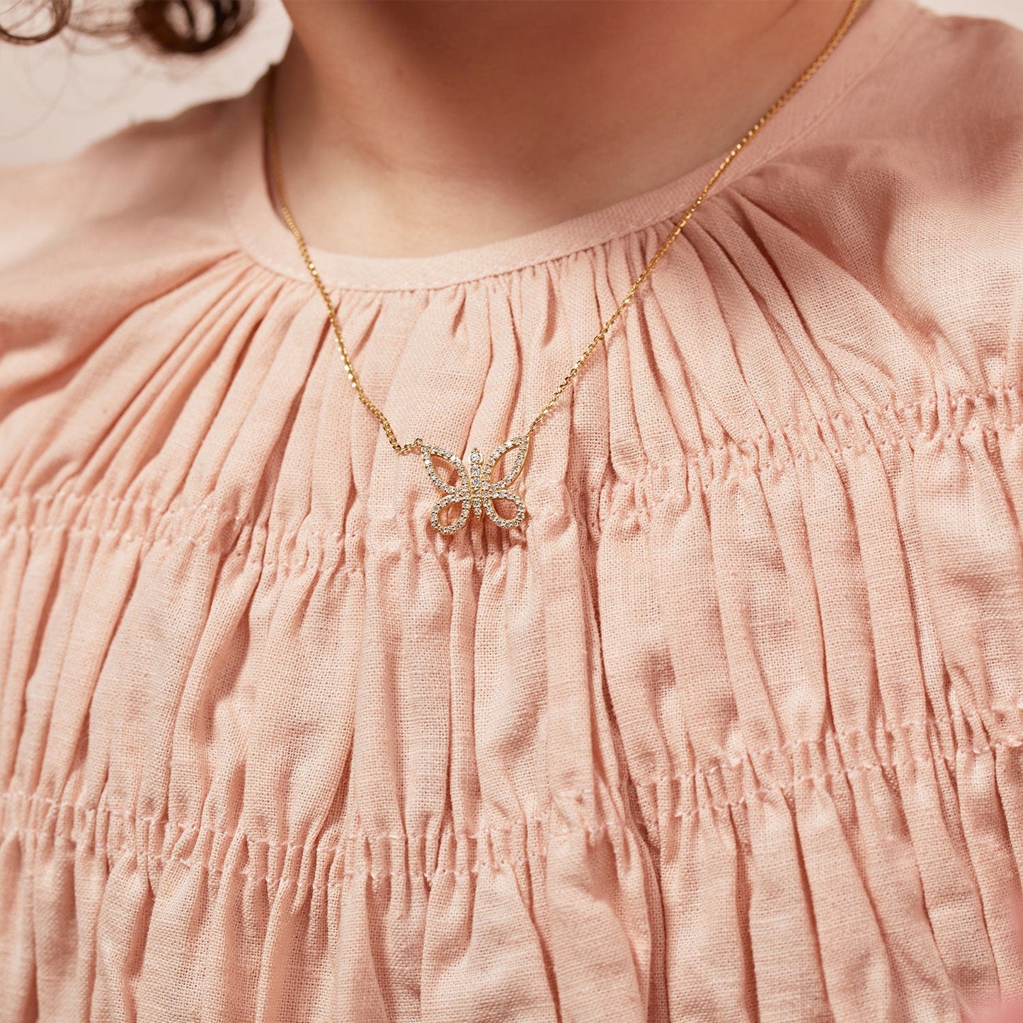 Kids Diamond Pave Butterfly Necklace - Lotus Diamond