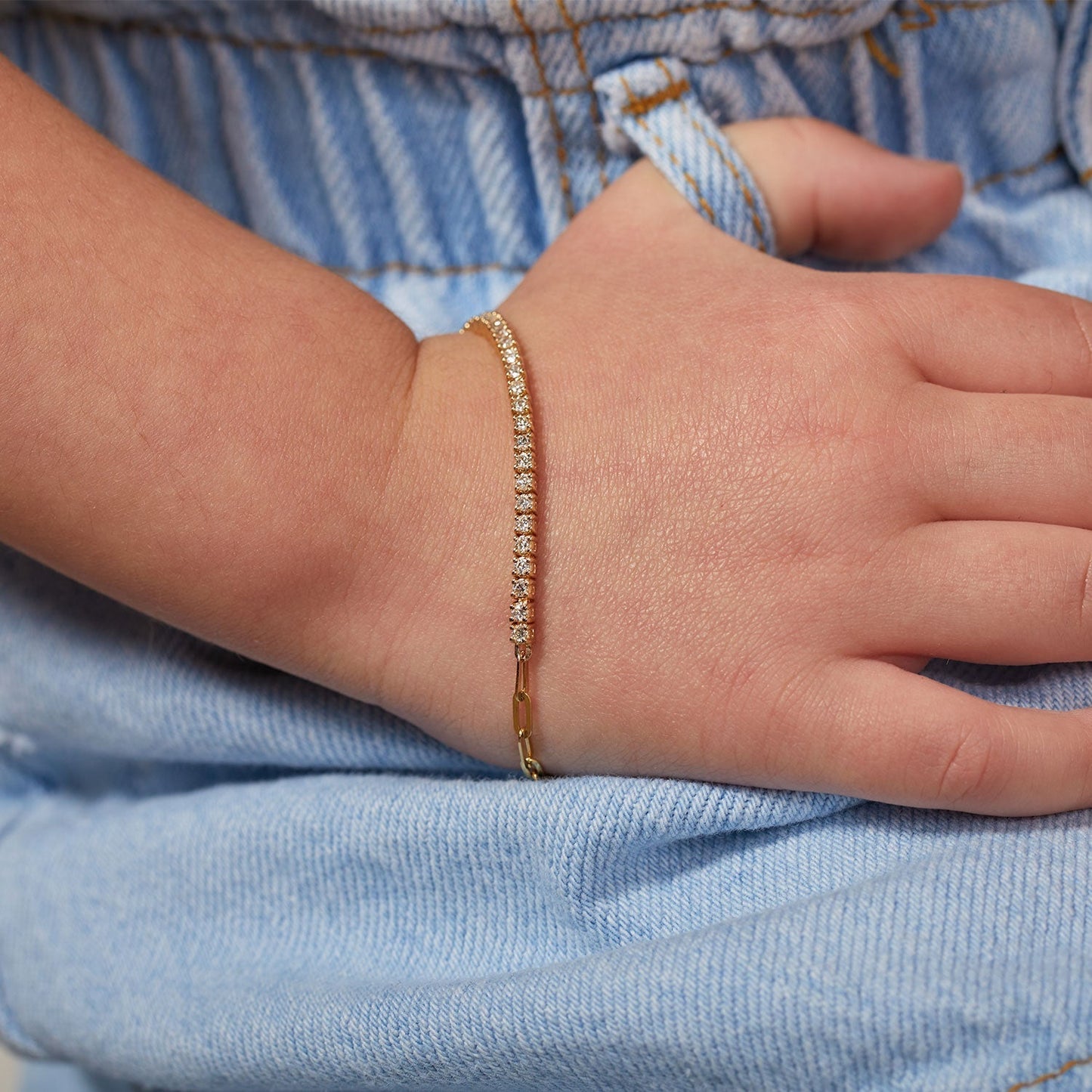 Kids Diamond Tennis Bracelet Paper Clip Link - Lotus Diamond