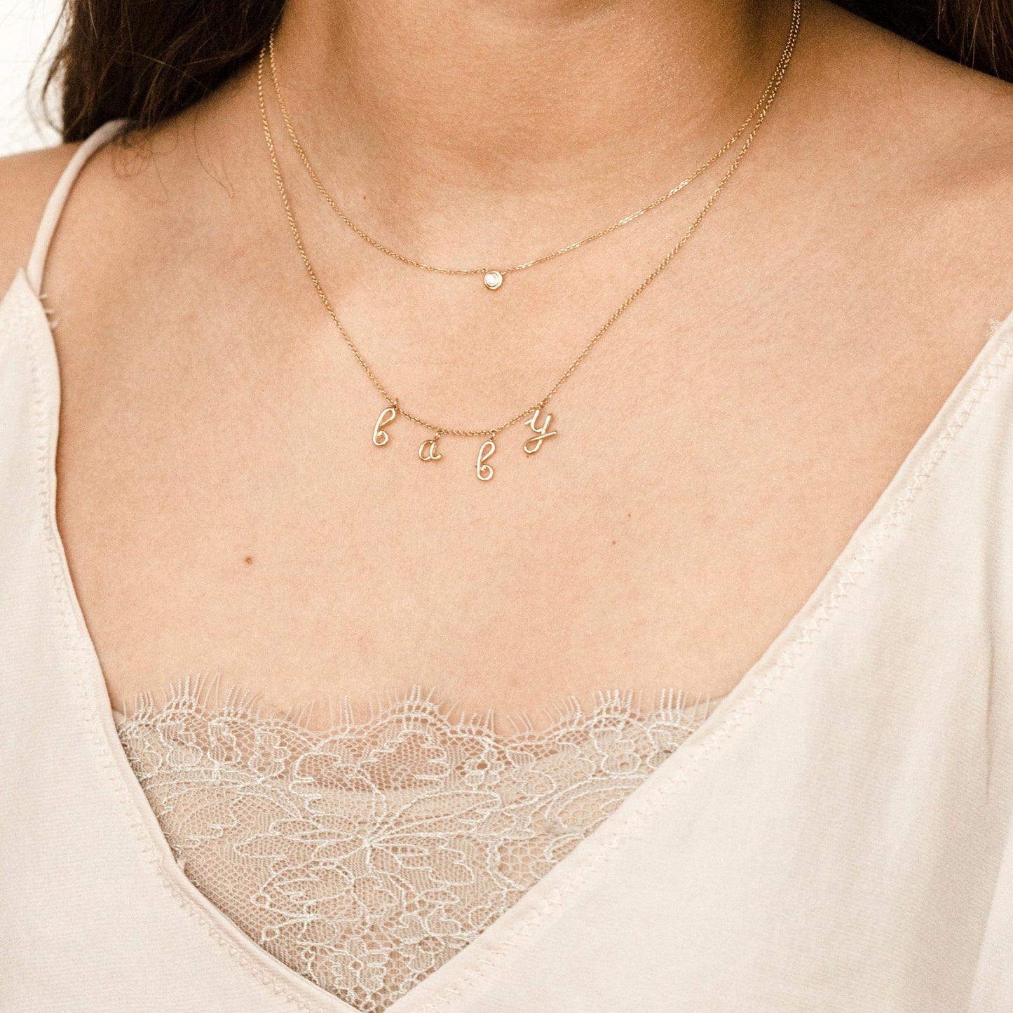 Kids Mini Letter Baby Necklace - Lotus Diamond
