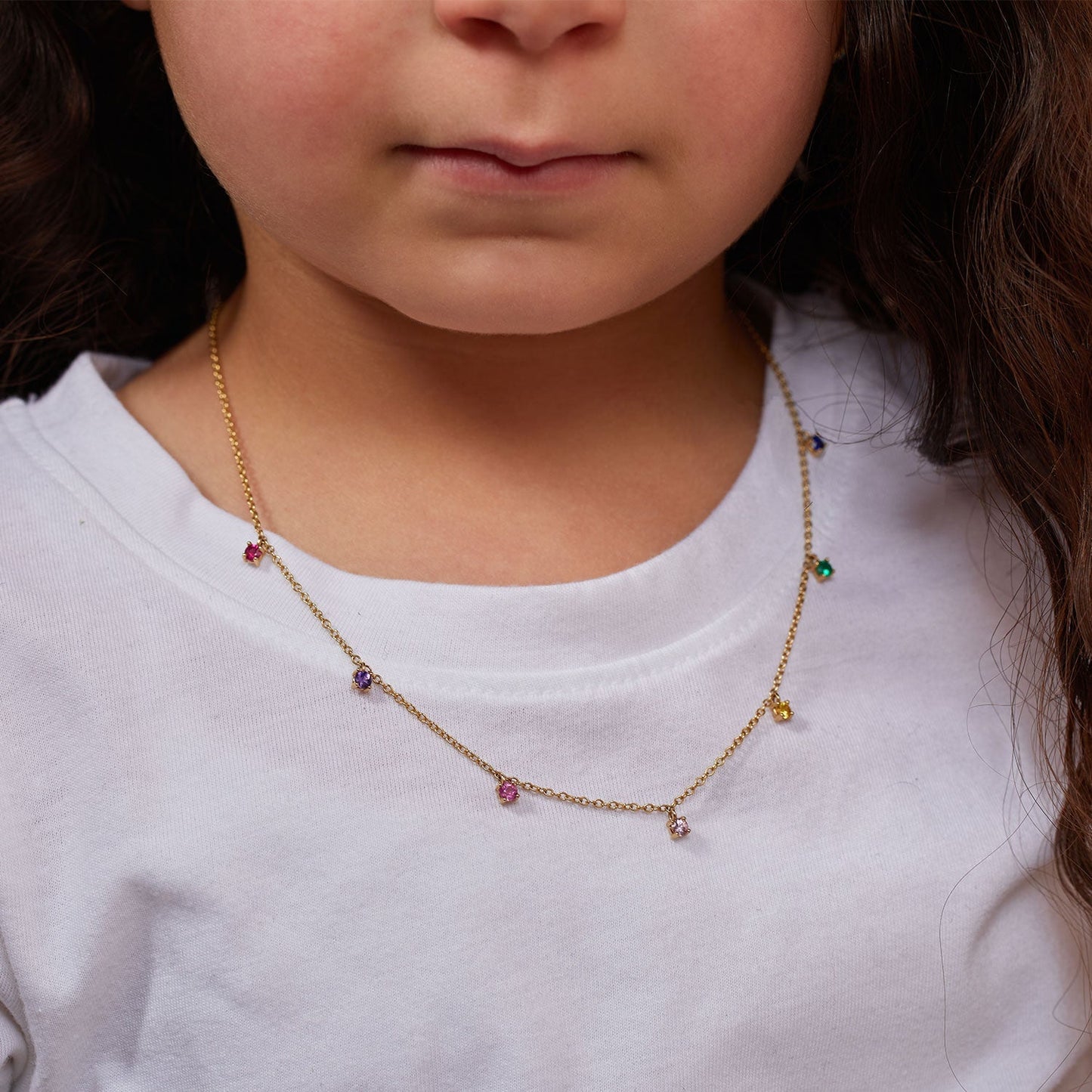 Kids Rainbow Gemstone Drop Necklace - Lotus Diamond