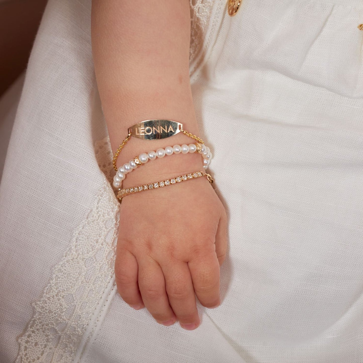 Kids Signature Elongated Oval ID Engravable Bracelet - Lotus Diamond