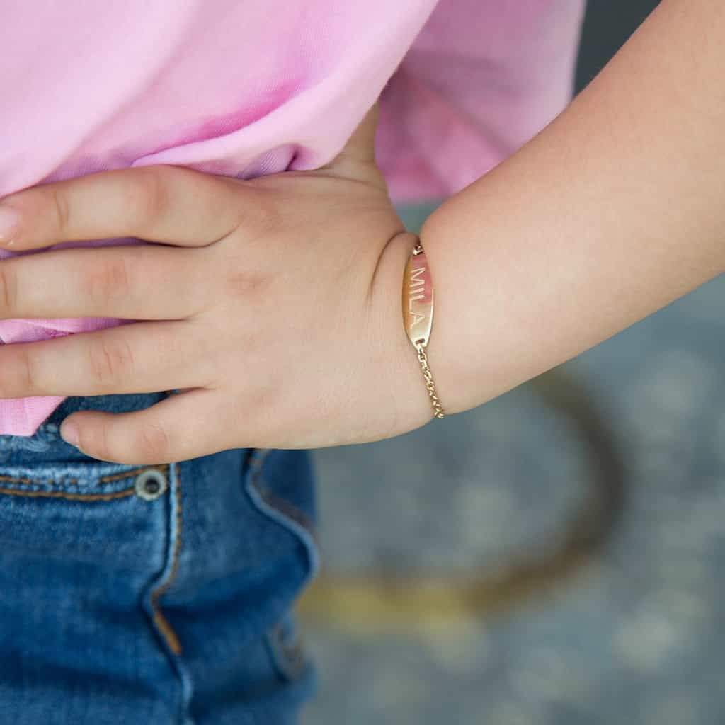 Kids Signature Elongated Oval ID Engravable Bracelet - Lotus Diamond