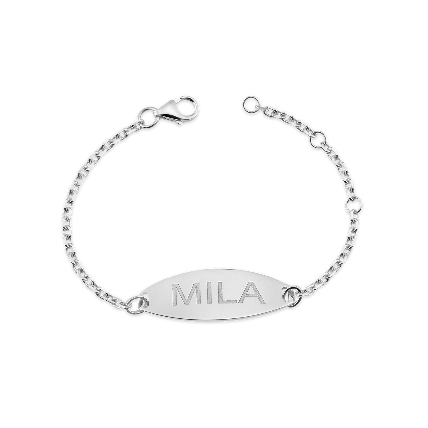 Kids Signature Elongated Oval ID Engravable Bracelet - Lotus Diamond