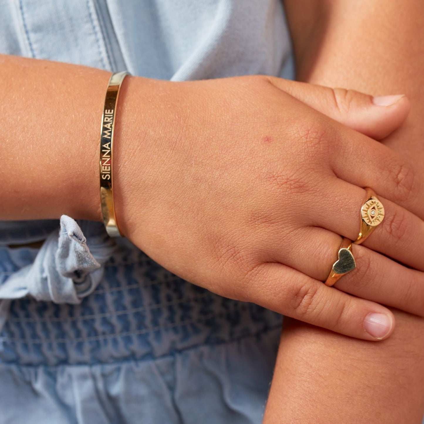 Kids Signature Engravable Cuff ID Bracelet - Lotus Diamond