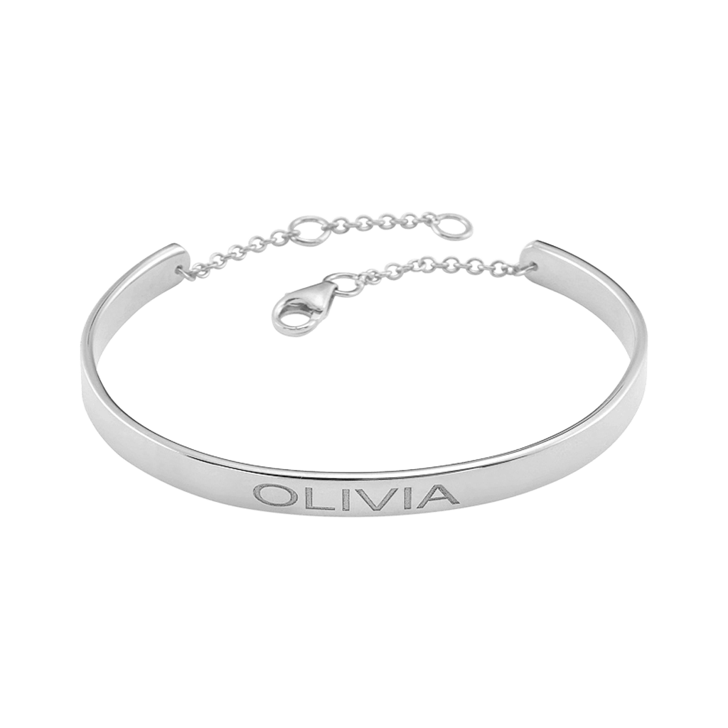 Kids Signature Engravable Cuff ID Bracelet - Lotus Diamond