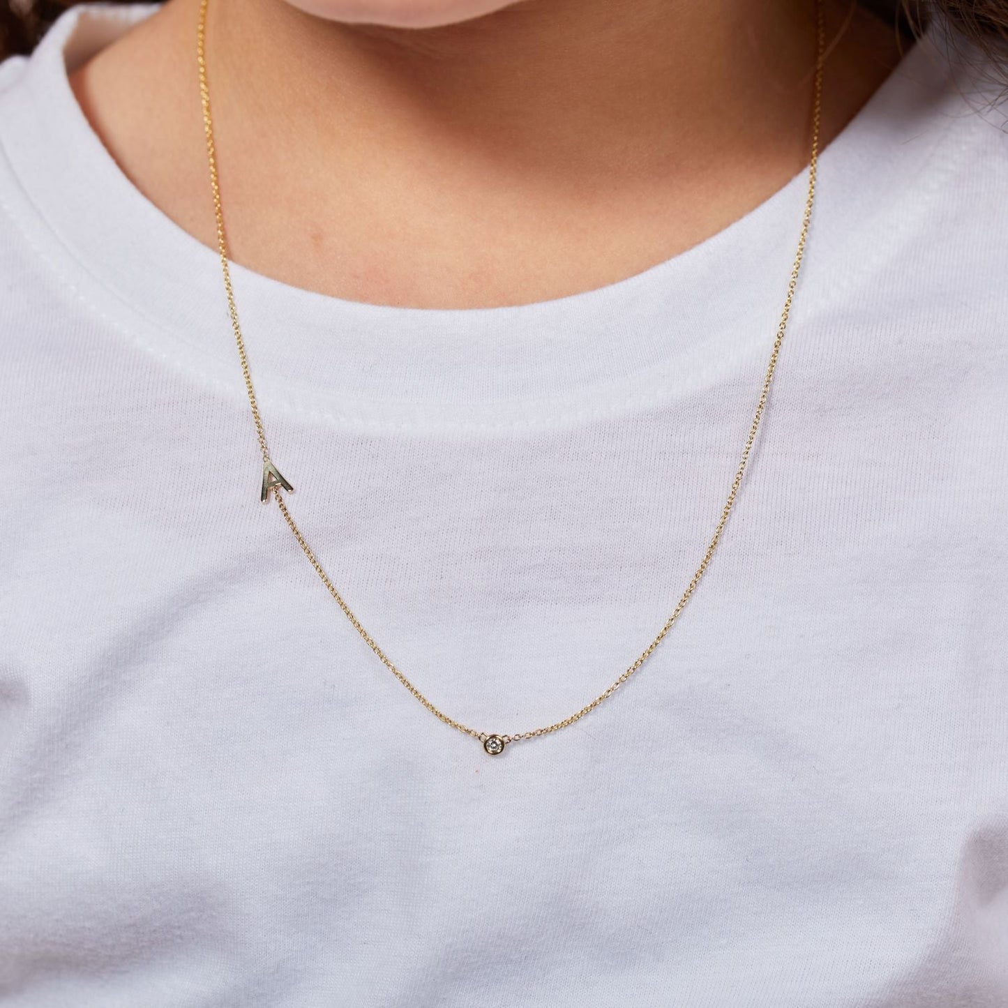 Kids Single Letter Diamond Bezel Necklace - Lotus Diamond