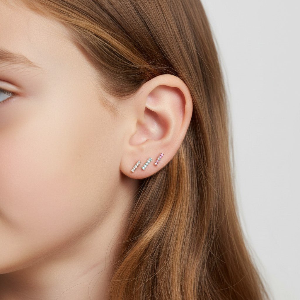 Kids U Pave Petit Rainbow Bar Earrings - Lotus Diamond