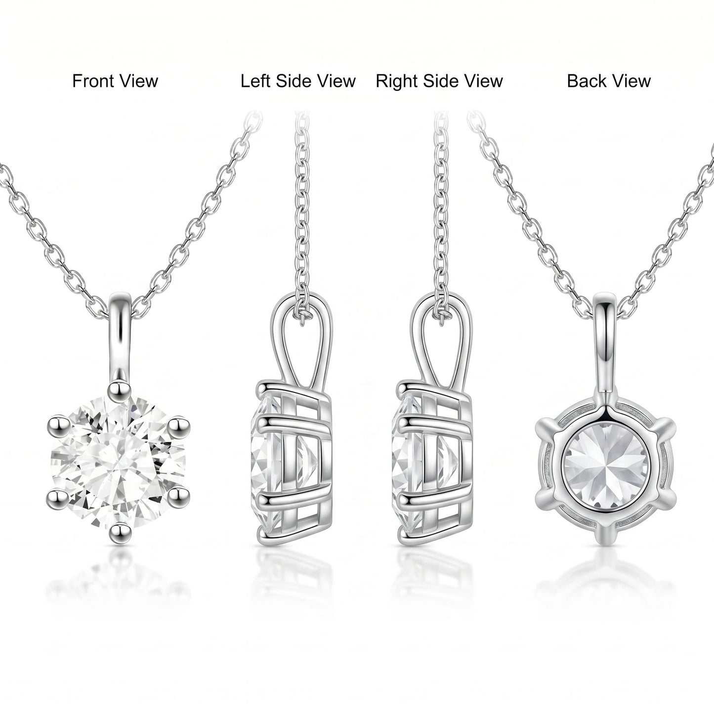 Lab - Grown Diamond S925 Sterling Silver Classic Six - Prong Pendant Necklace - Lotus Diamond