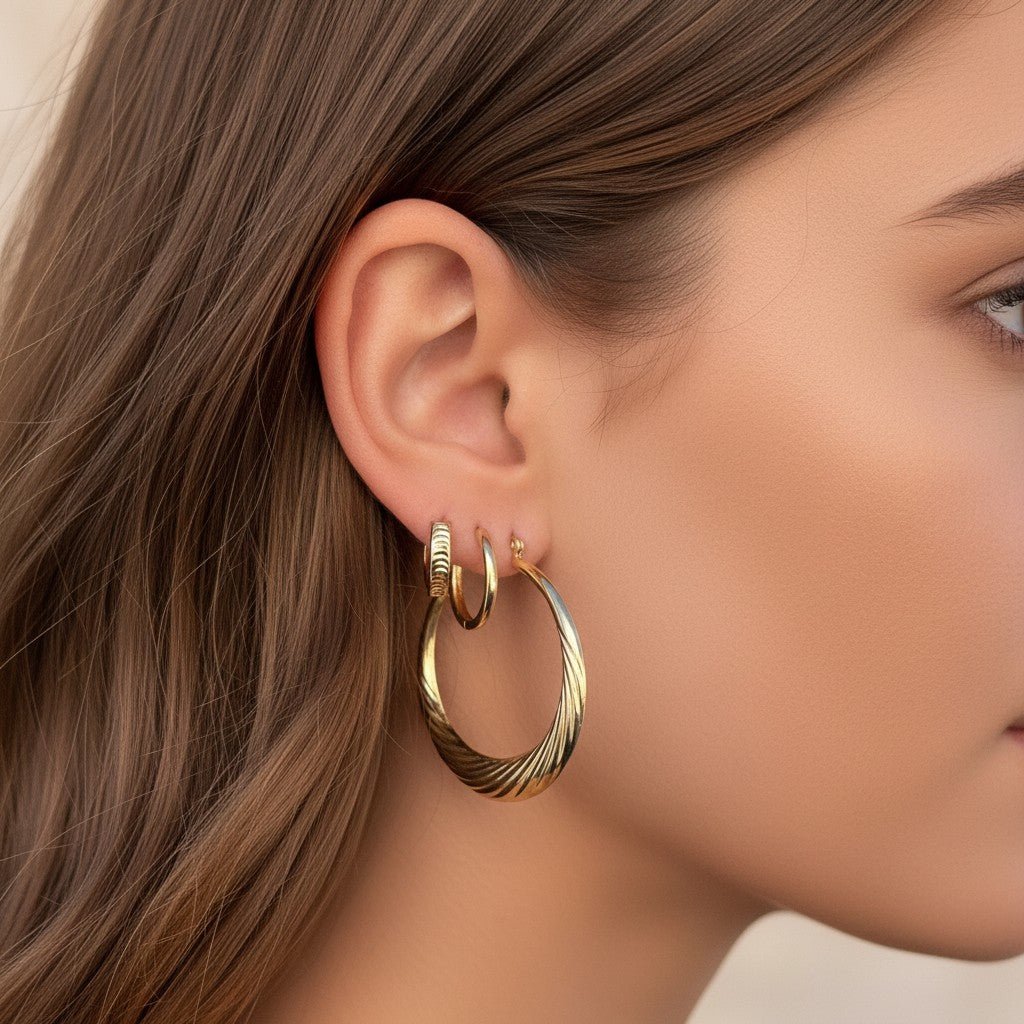 Large Croissant Twist Hoop Earrings - Lotus Diamond