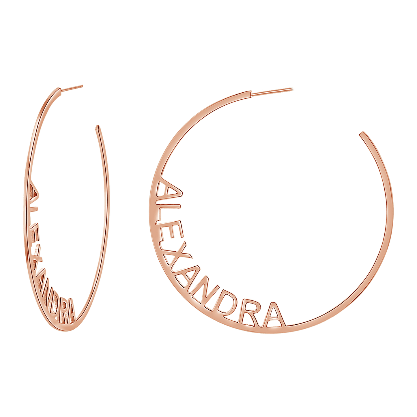 Large Custom Block Name Hoop Earrings - Lotus Diamond