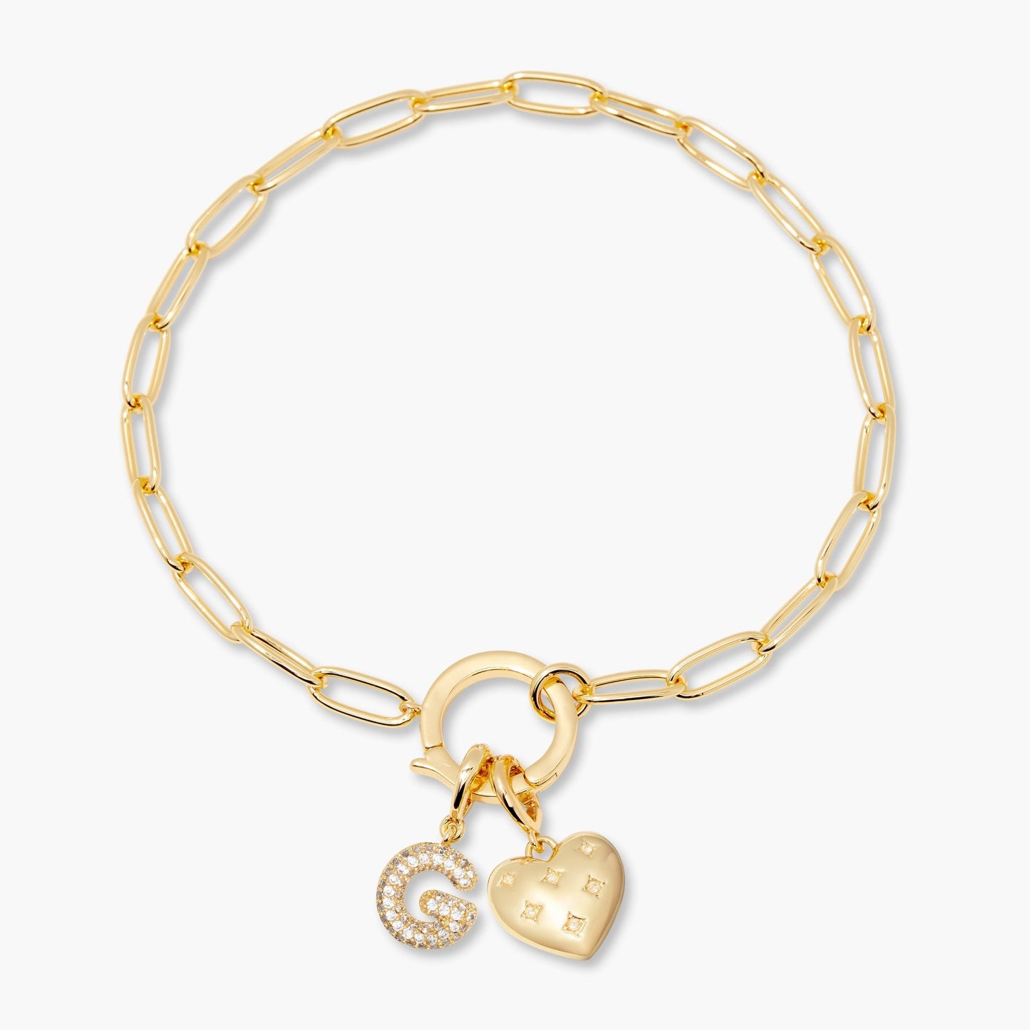 Lillian Initial Heart Charm Bracelet - Lotus Diamond