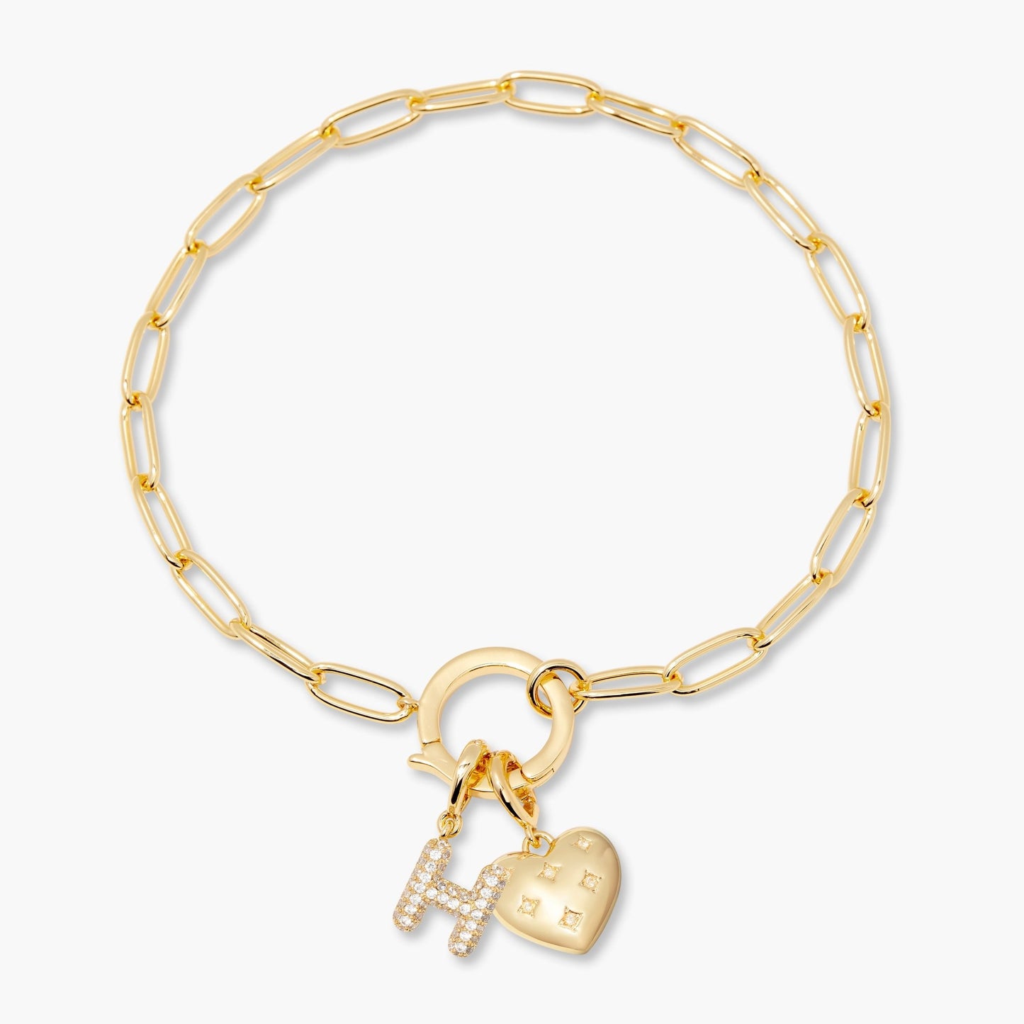 Lillian Initial Heart Charm Bracelet - Lotus Diamond