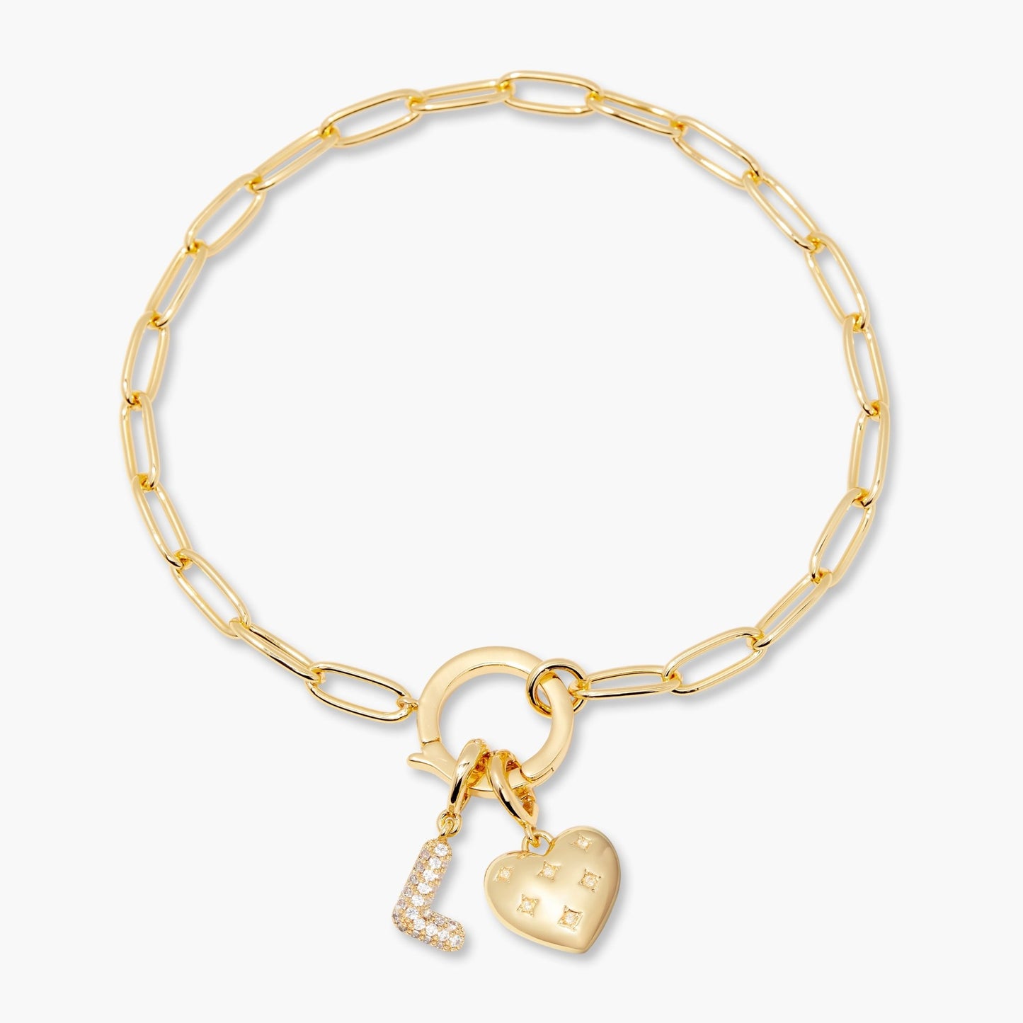 Lillian Initial Heart Charm Bracelet - Lotus Diamond
