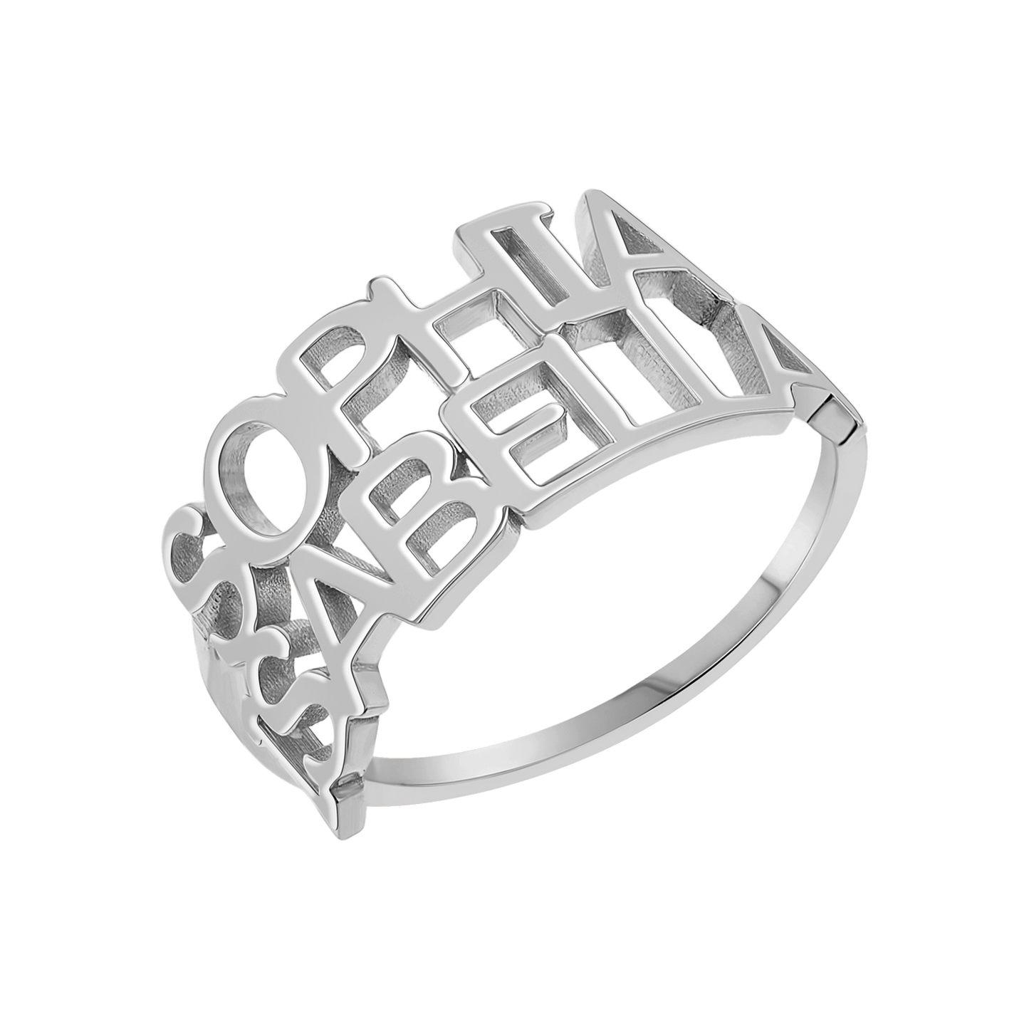 Linear Double Name Ring - Lotus Diamond