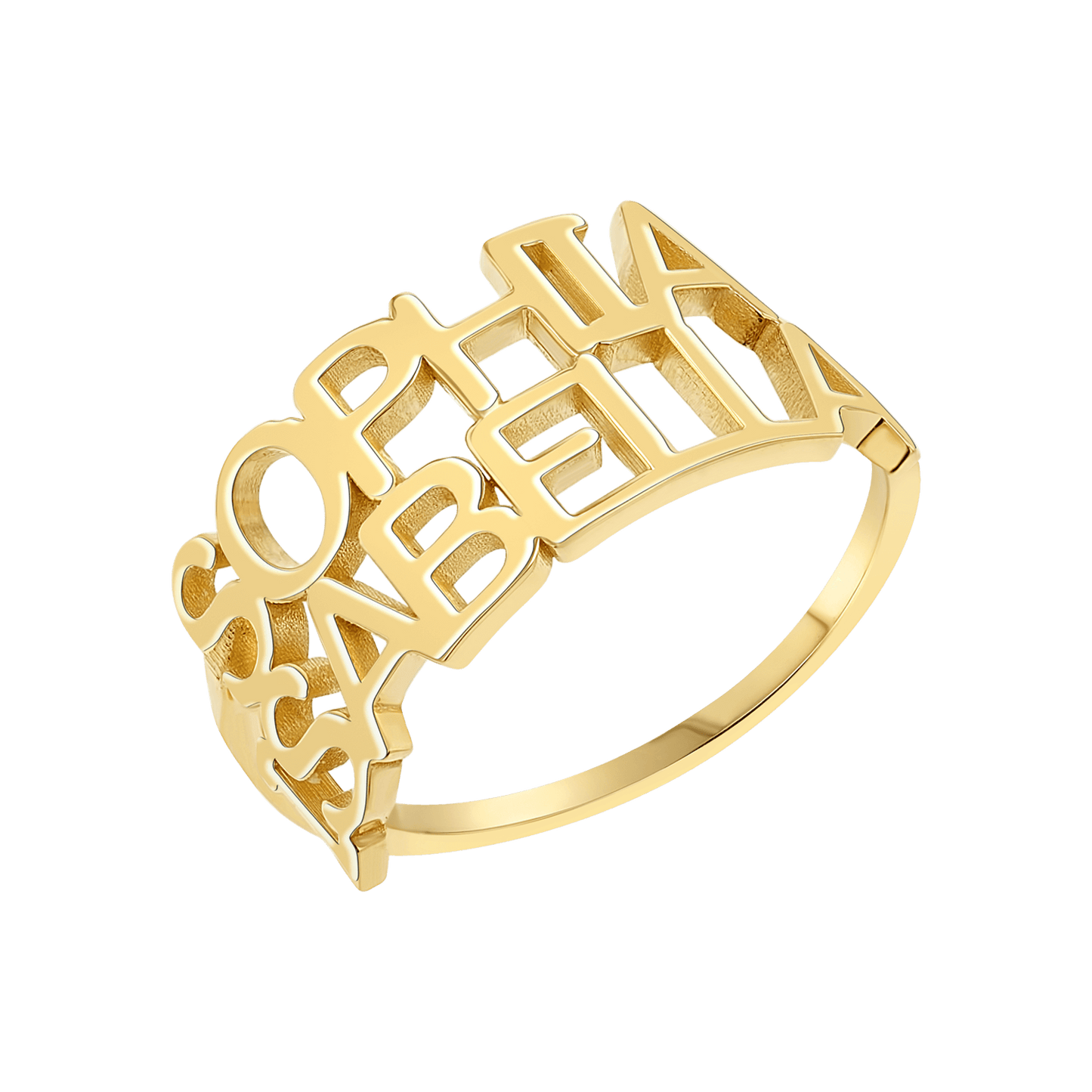 Linear Double Name Ring - Lotus Diamond