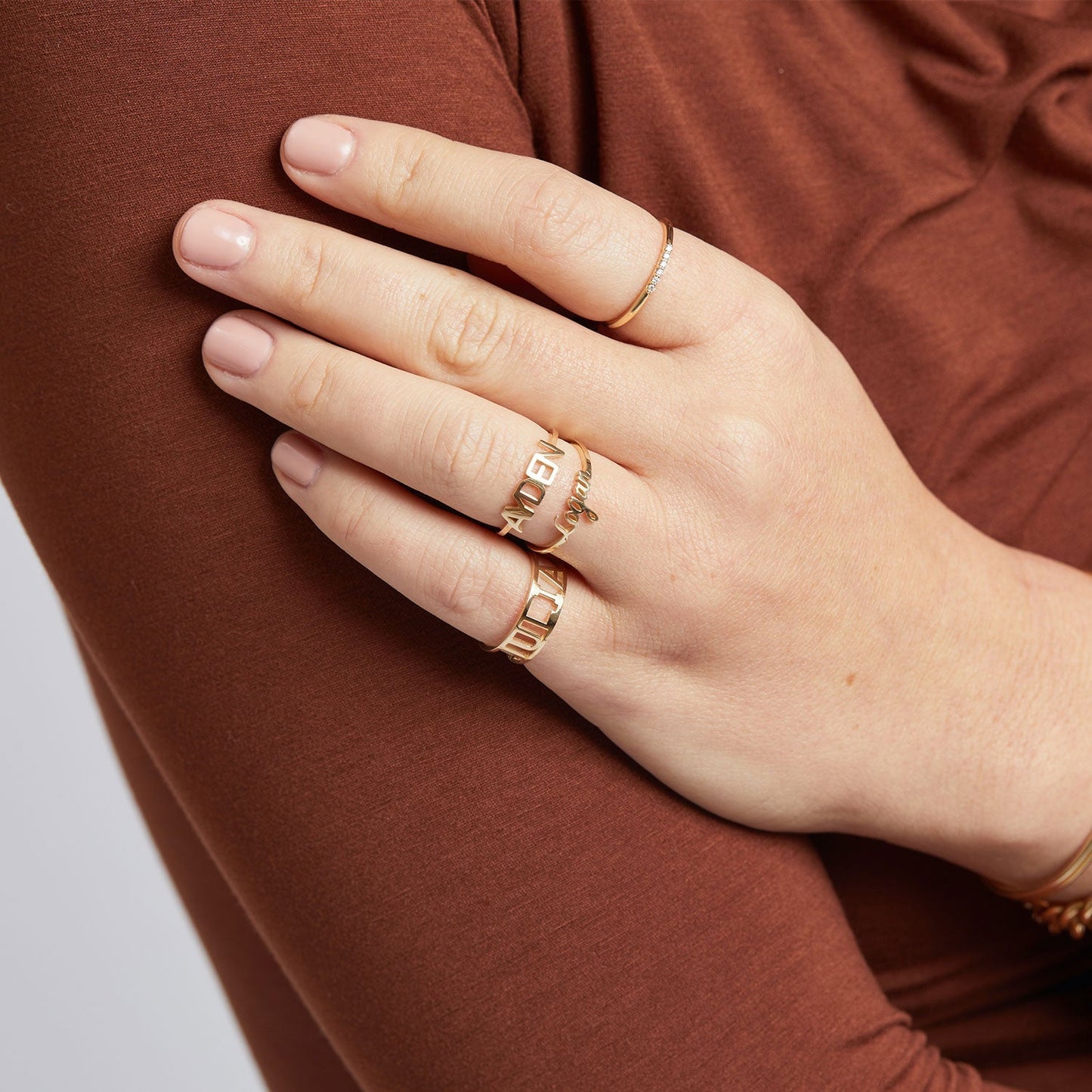 Linear Name Ring - Lotus Diamond