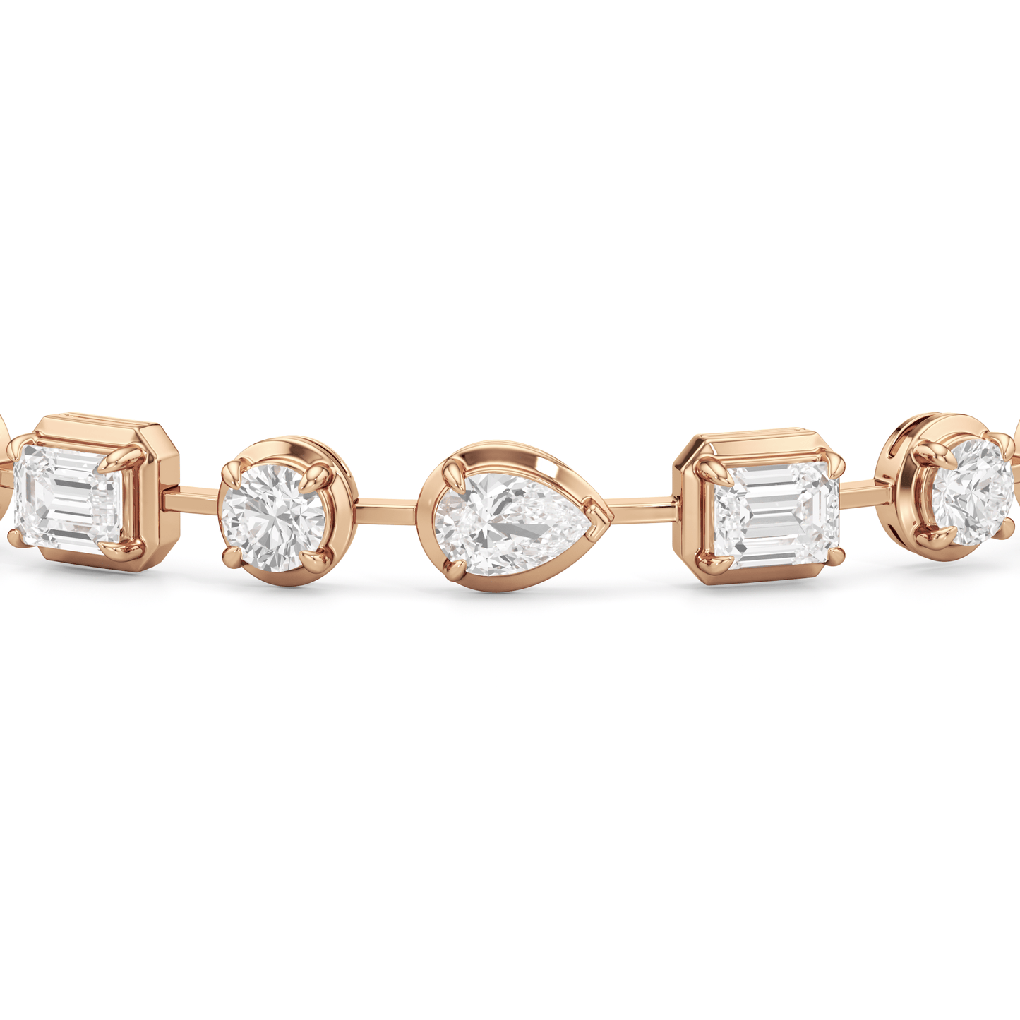 Linear Round, Oval and Emerald Bezel Set Tennis Bracelet - Lotus Diamond