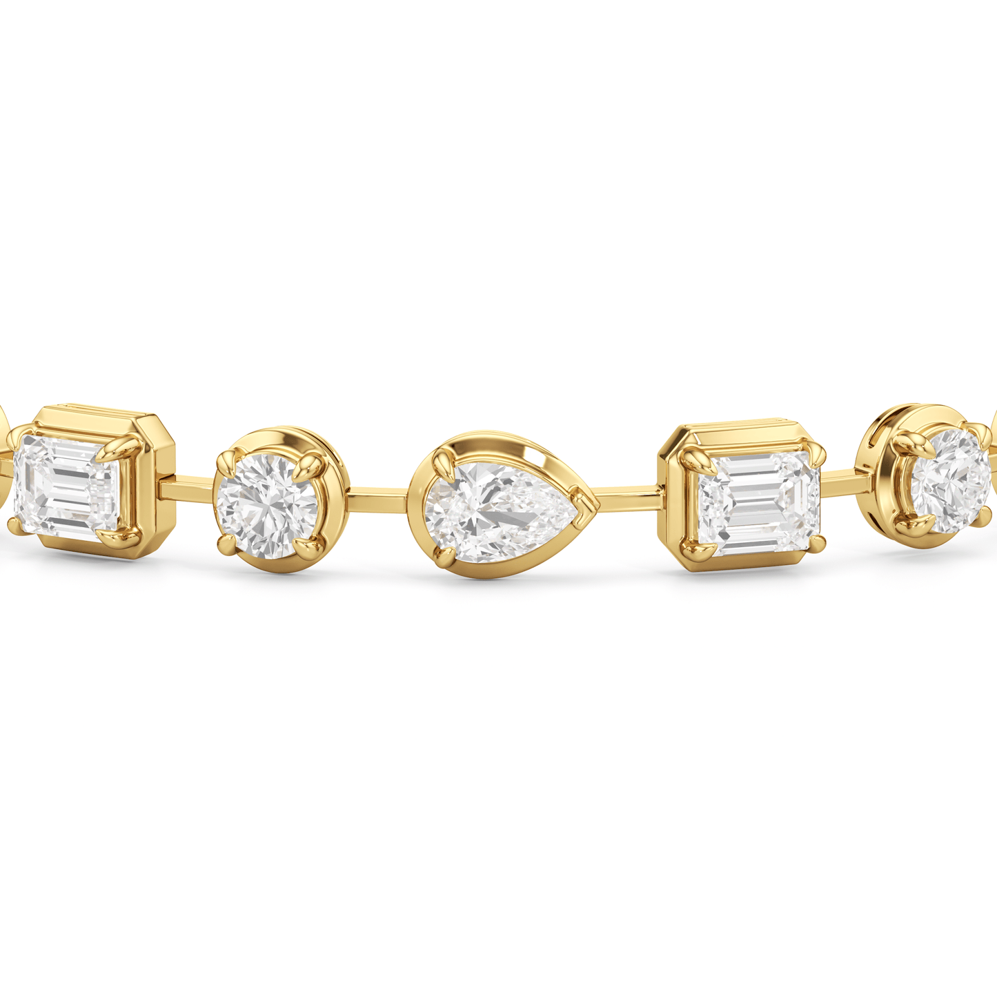 Linear Round, Oval and Emerald Bezel Set Tennis Bracelet - Lotus Diamond