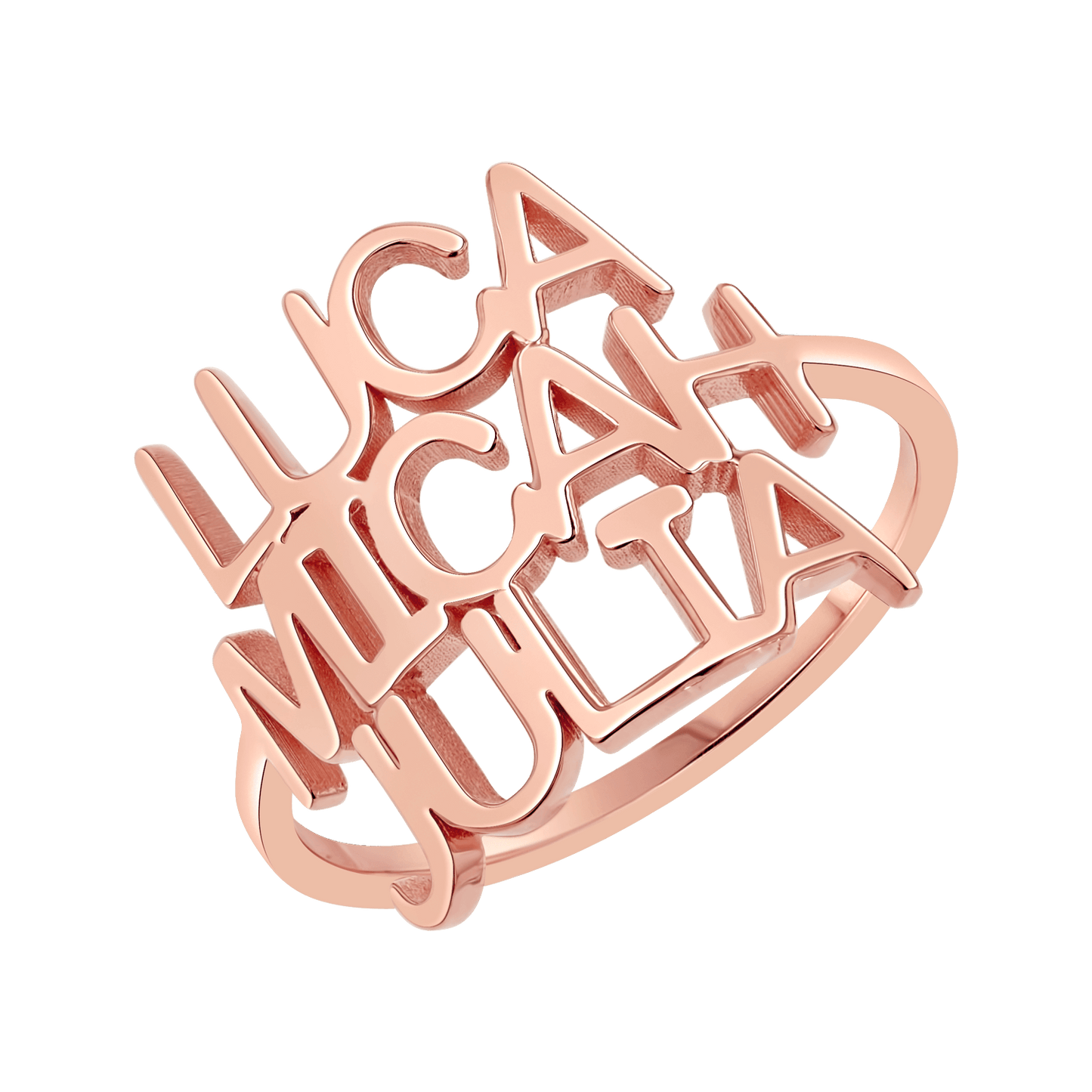 Linear Triple Name Ring - Lotus Diamond