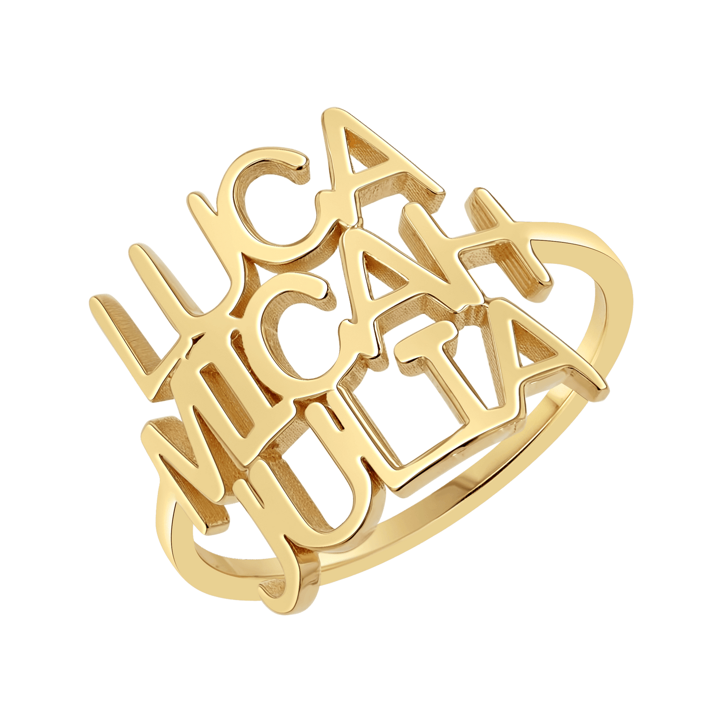 Linear Triple Name Ring - Lotus Diamond