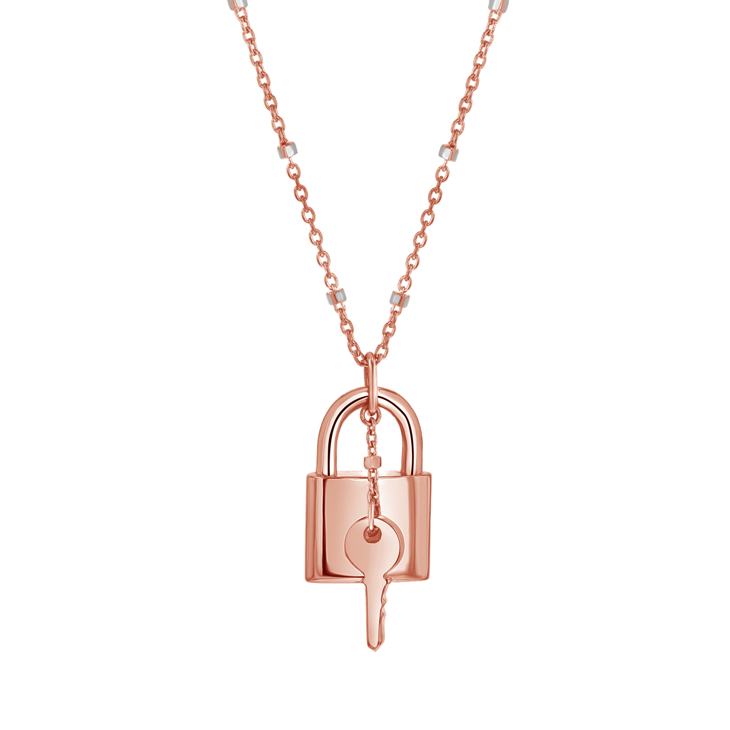 Love Padlock and Key Sparkle Chain Necklace - Lotus Diamond