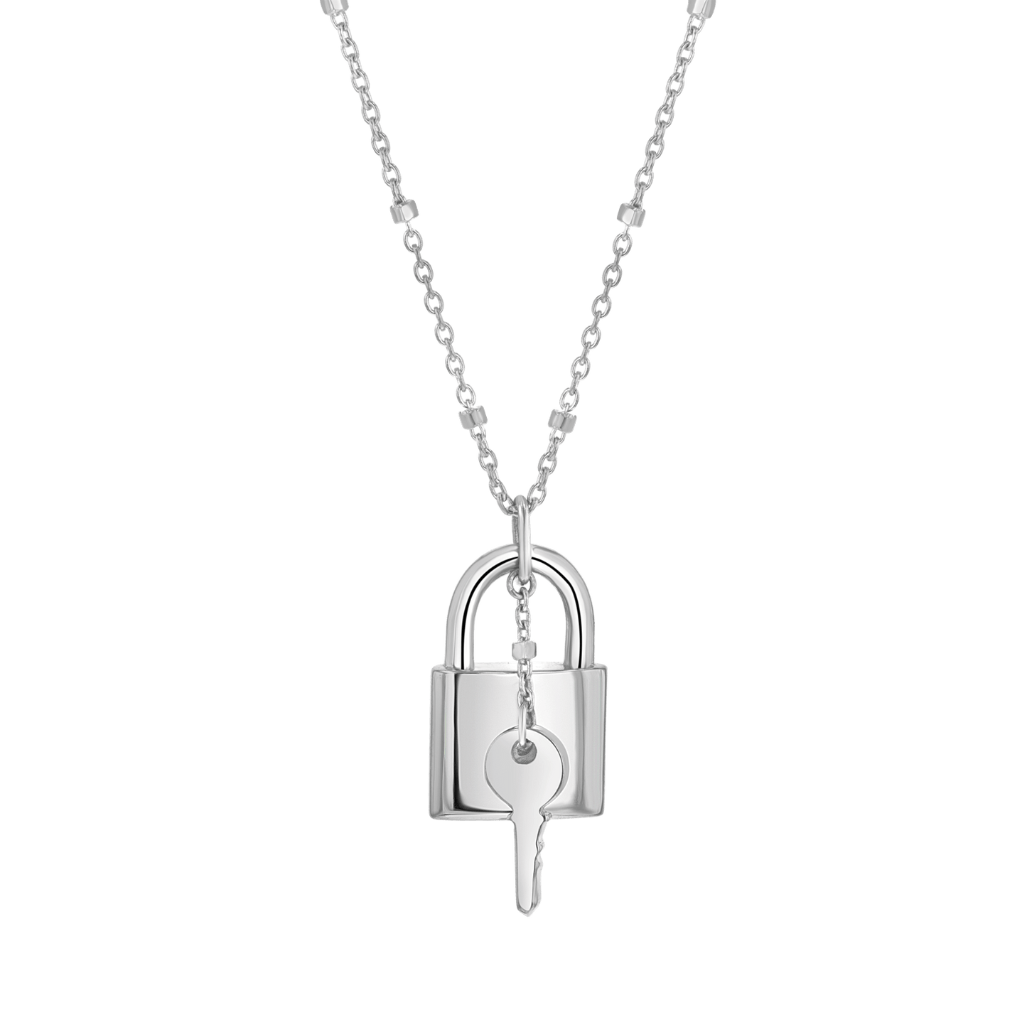 Love Padlock and Key Sparkle Chain Necklace - Lotus Diamond