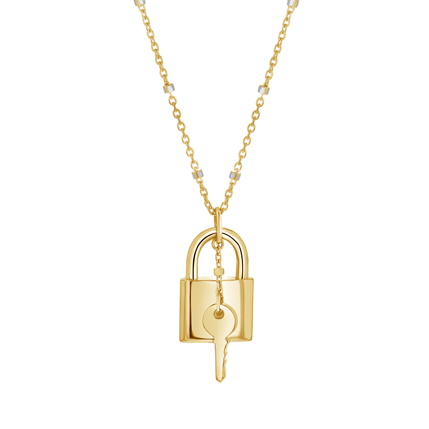 Love Padlock and Key Sparkle Chain Necklace - Lotus Diamond