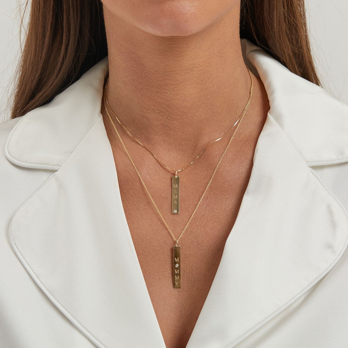 Mama Vertical Tag Charm With Diamond - Lotus Diamond