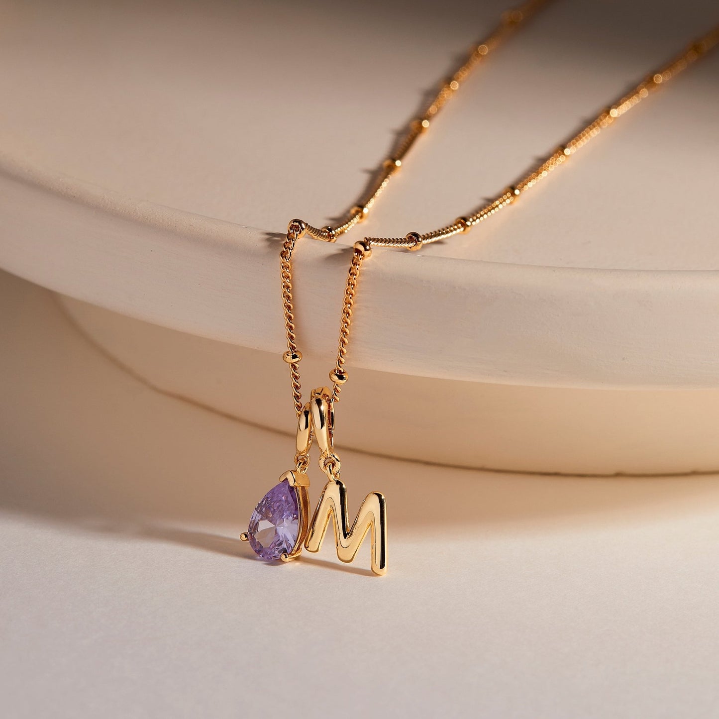 Melrose Birthstone Initial Necklace - Lotus Diamond