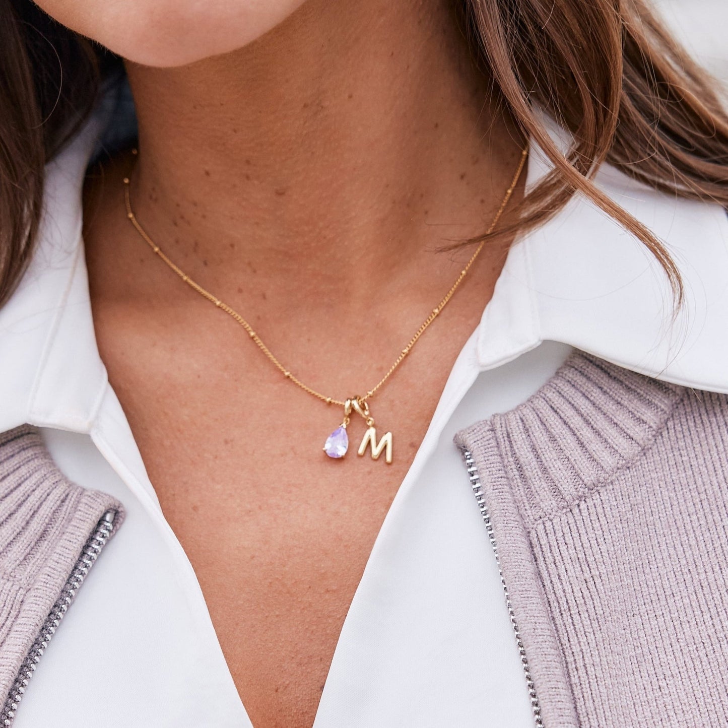 Melrose Birthstone Initial Necklace - Lotus Diamond
