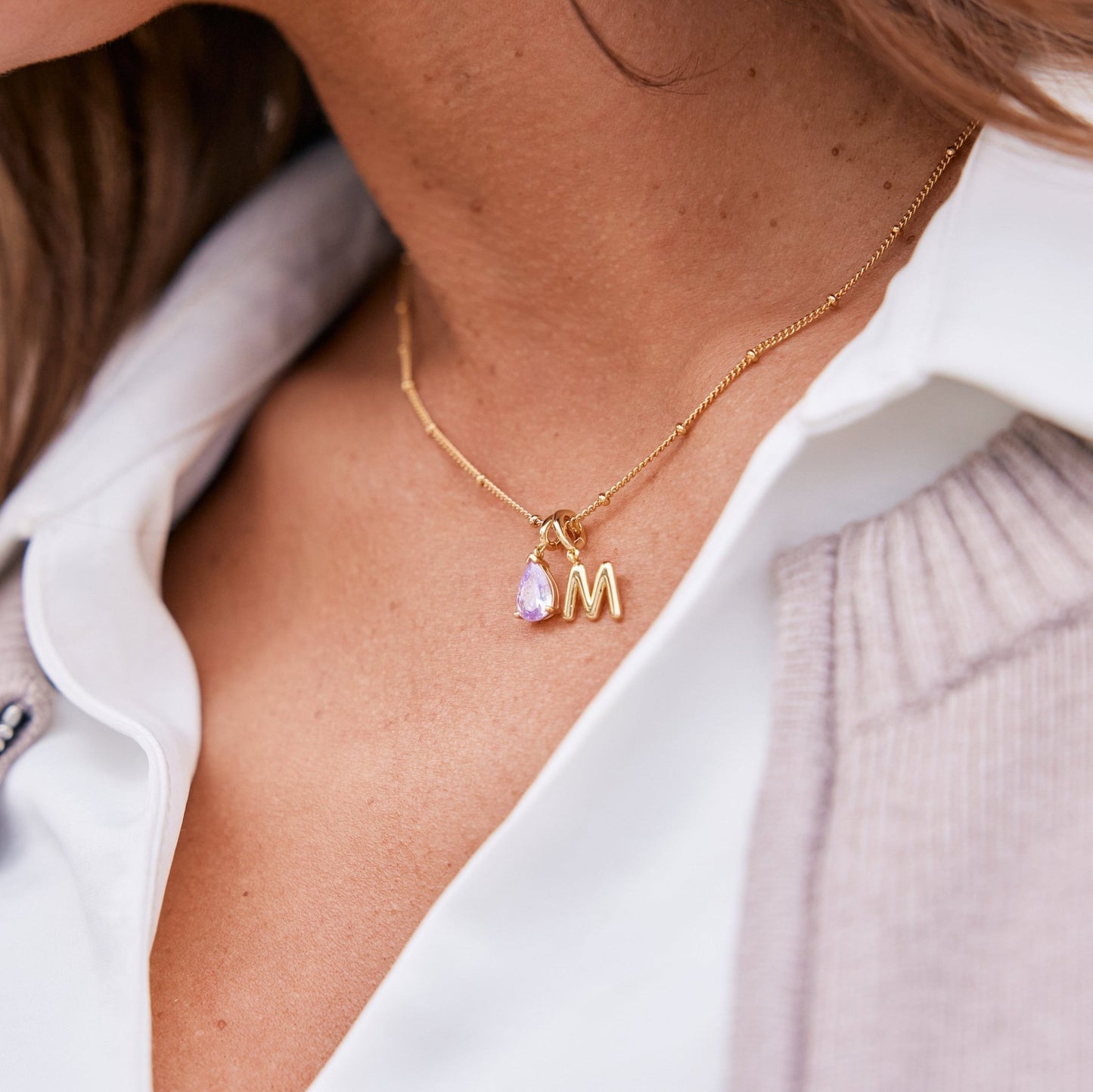 Melrose Birthstone Initial Necklace - Lotus Diamond
