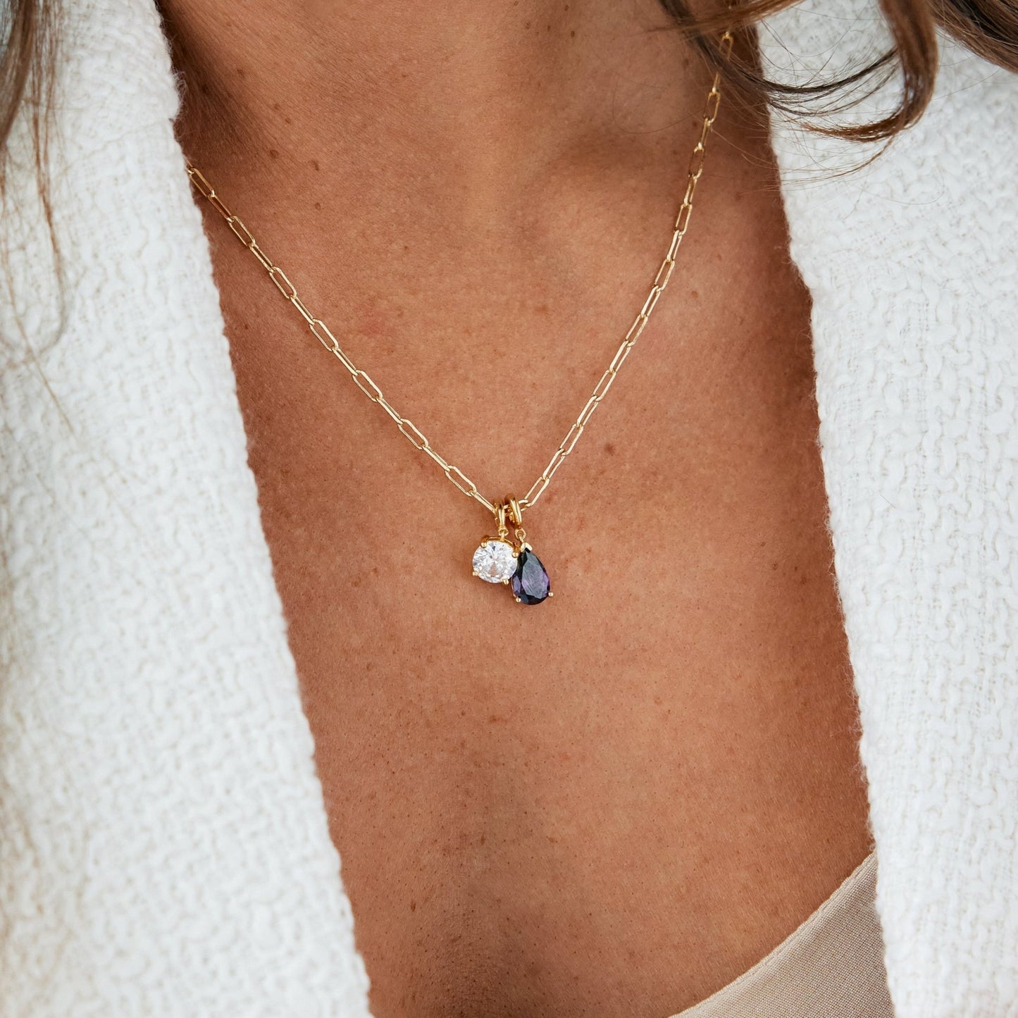 Melrose Two Birthstone Necklace - Lotus Diamond