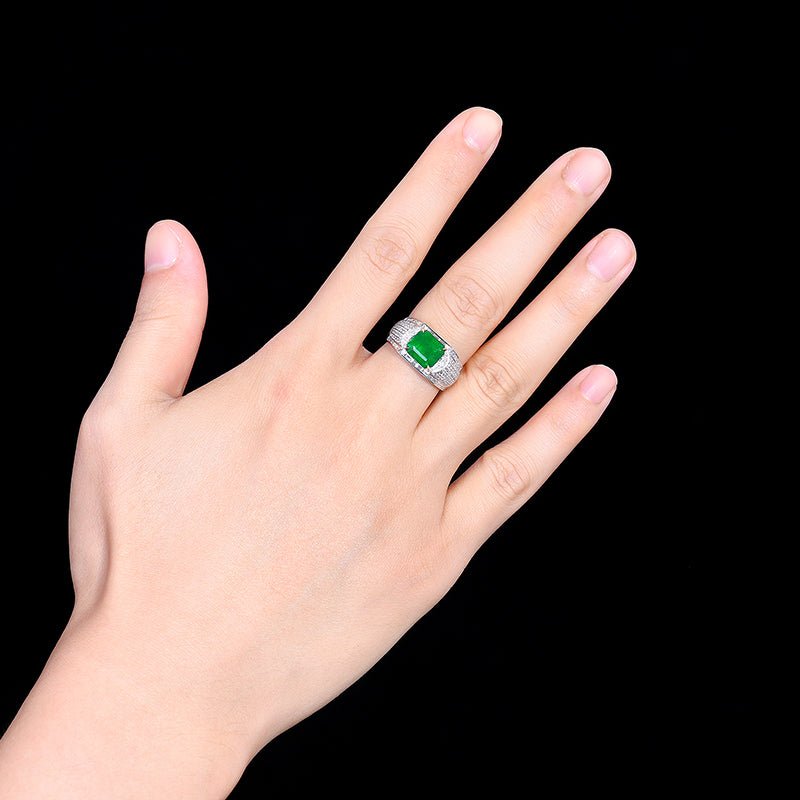 Men's Natural Emerald Ring - Style A - Lotus Diamond