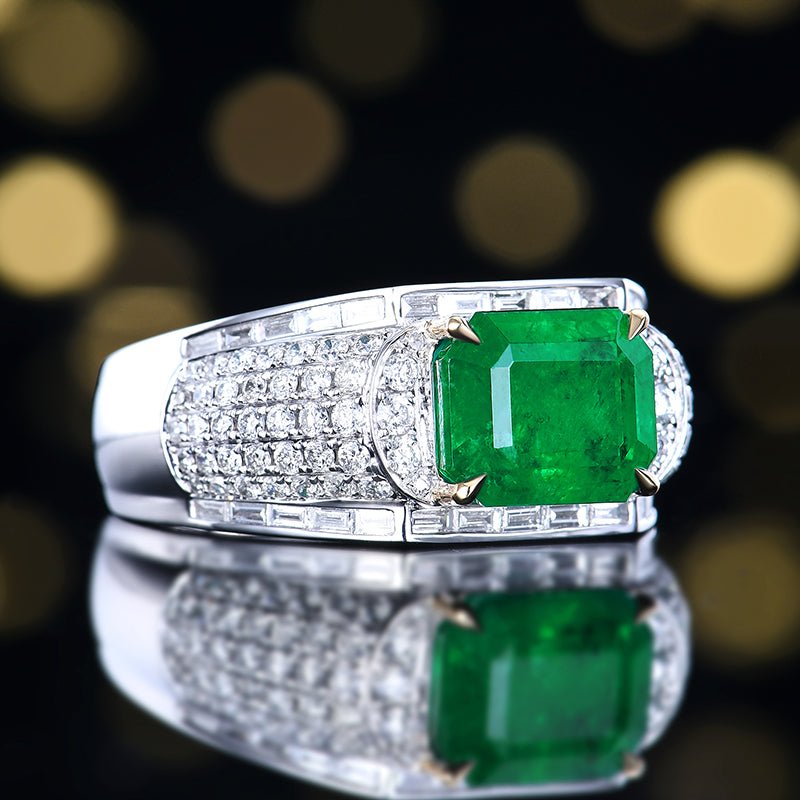Men's Natural Emerald Ring - Style A - Lotus Diamond