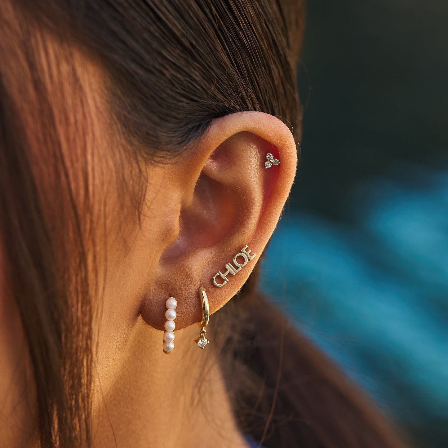 Mini Block Name Studs - Lotus Diamond