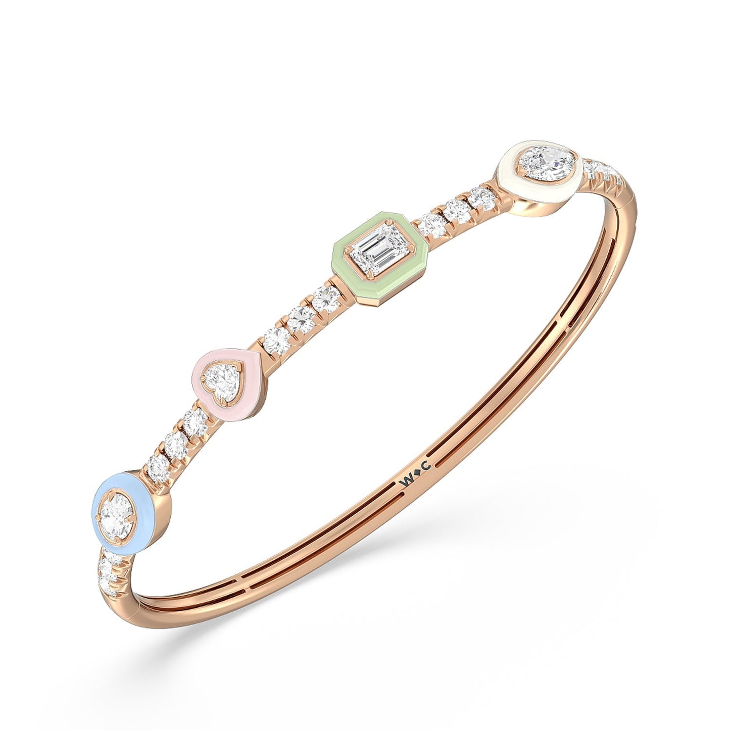 Mixed Shape Bezel Bangle in Ceramic - Lotus Diamond