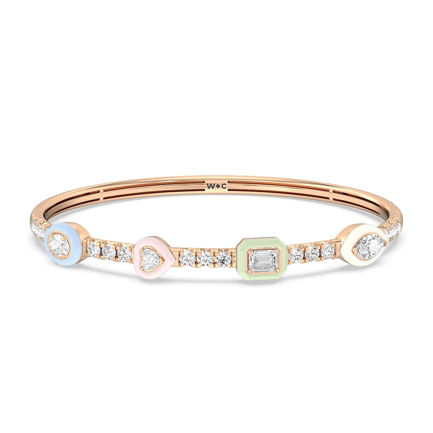 Mixed Shape Bezel Bangle in Ceramic - Lotus Diamond