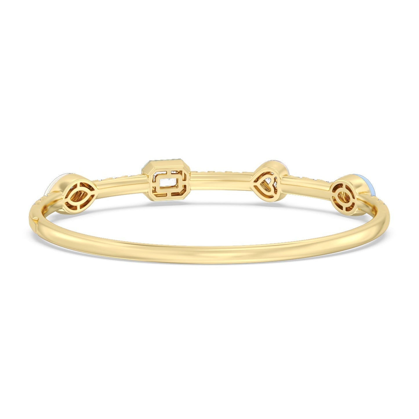 Mixed Shape Bezel Bangle in Ceramic - Lotus Diamond