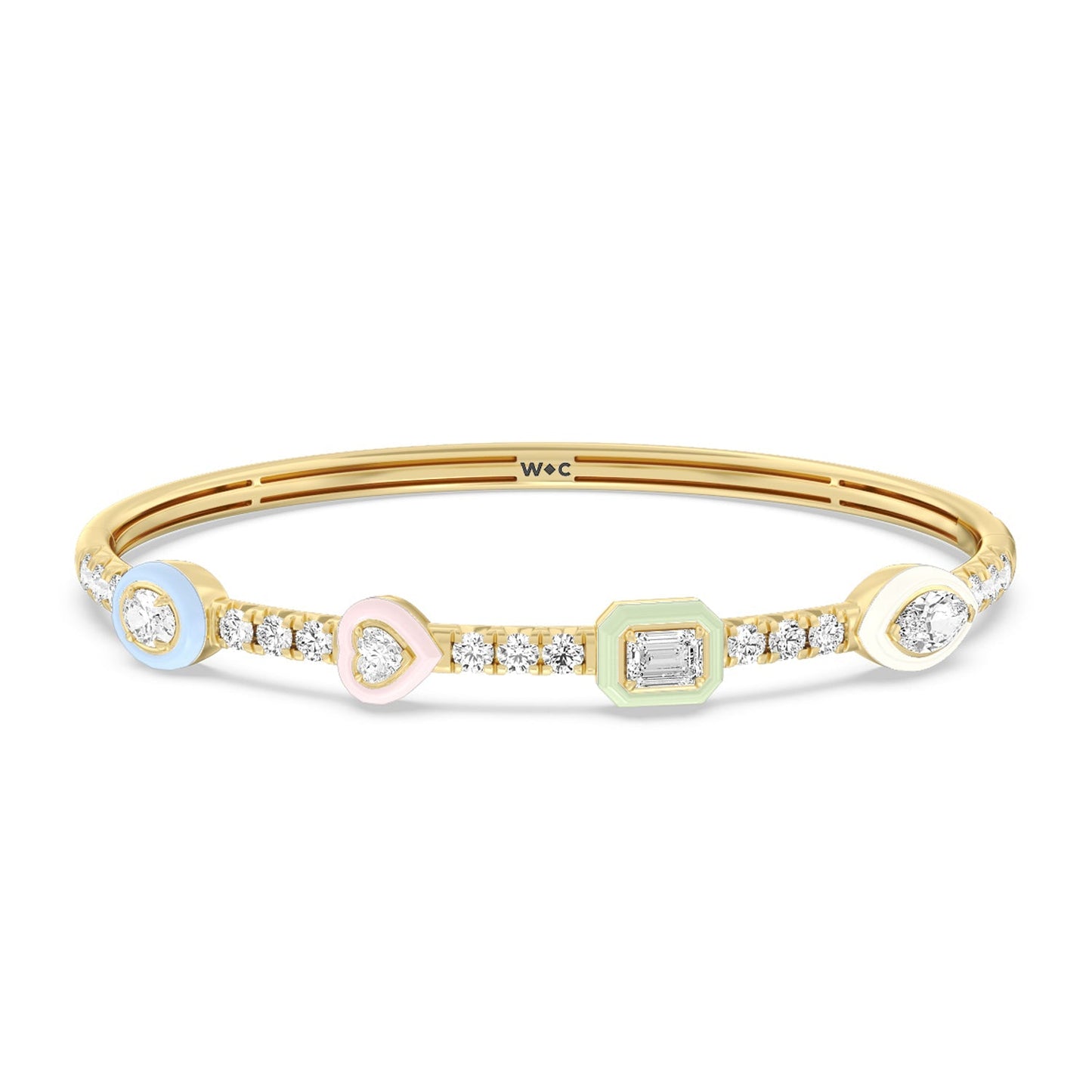 Mixed Shape Bezel Bangle in Ceramic - Lotus Diamond