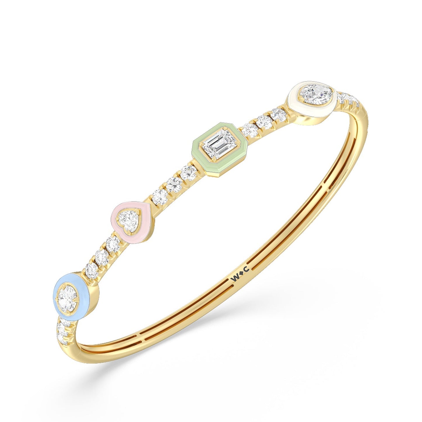 Mixed Shape Bezel Bangle in Ceramic - Lotus Diamond