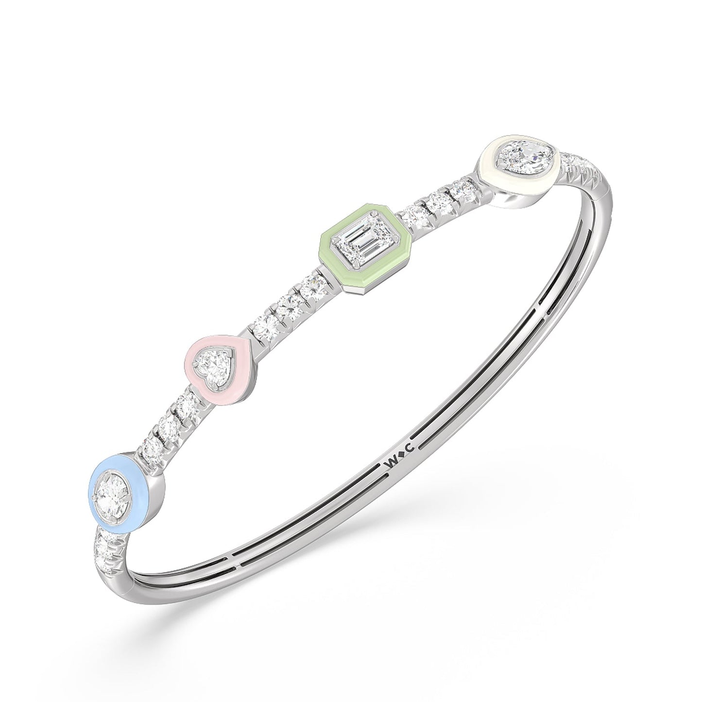 Mixed Shape Bezel Bangle in Ceramic - Lotus Diamond
