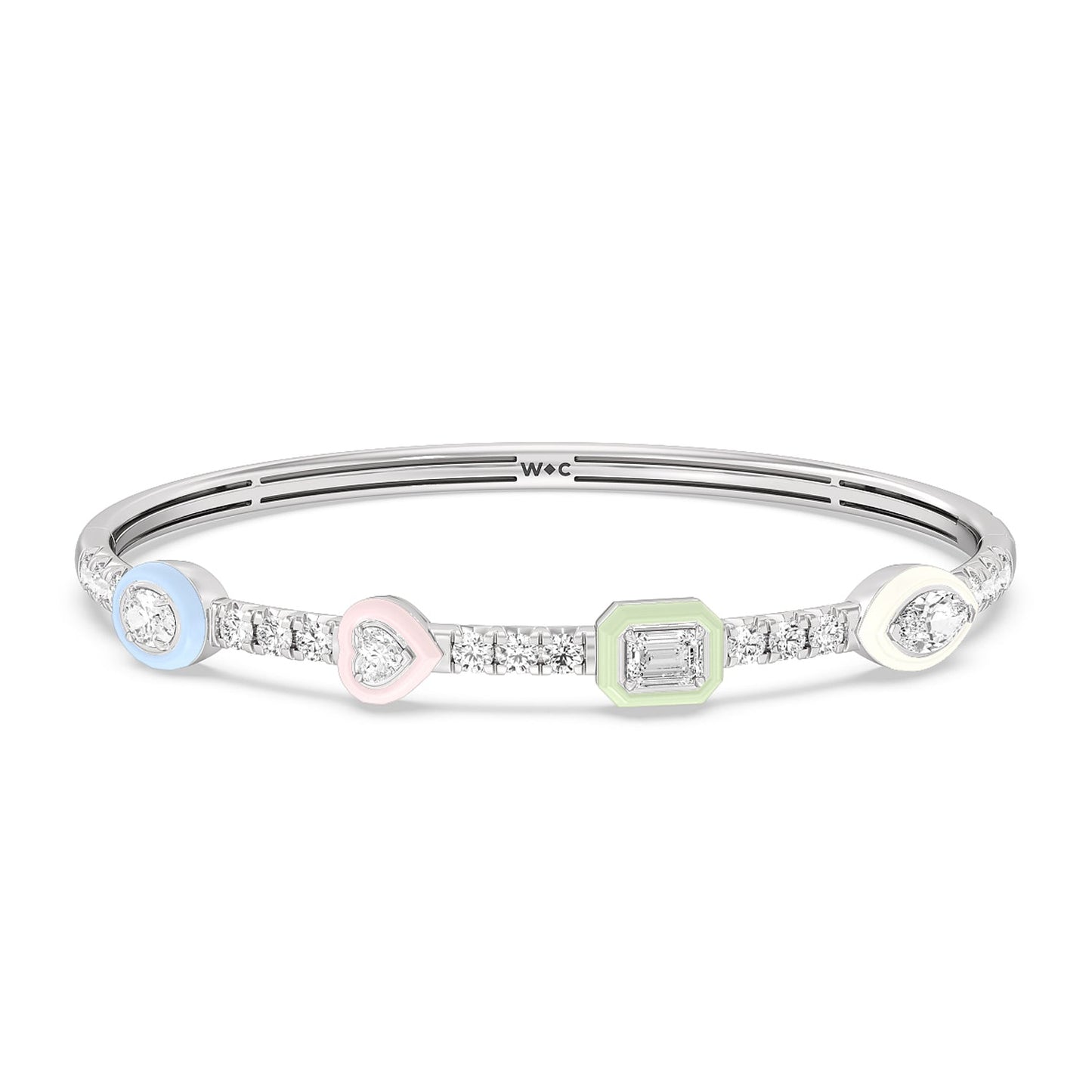 Mixed Shape Bezel Bangle in Ceramic - Lotus Diamond