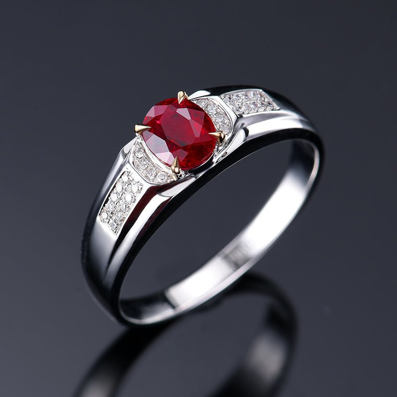 Mozambique Natural pigeon Red Ruby Ring - Style I - Lotus Diamond