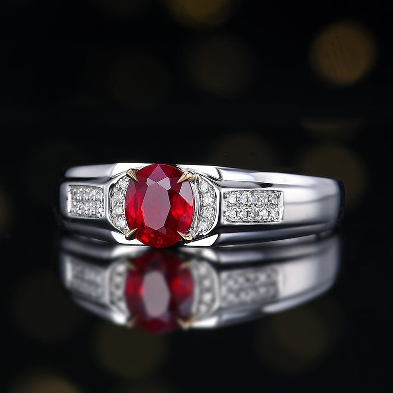 Mozambique Natural pigeon Red Ruby Ring - Style I - Lotus Diamond