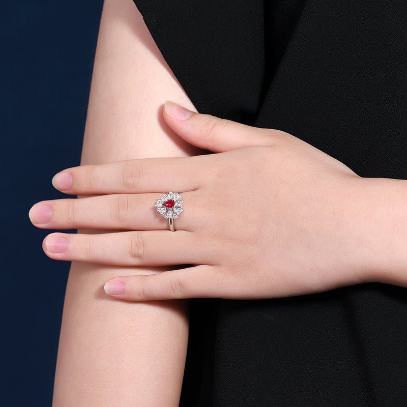 Mozambique Natural Unburned Pigeon Red Ruby Ring - Style H - Lotus Diamond