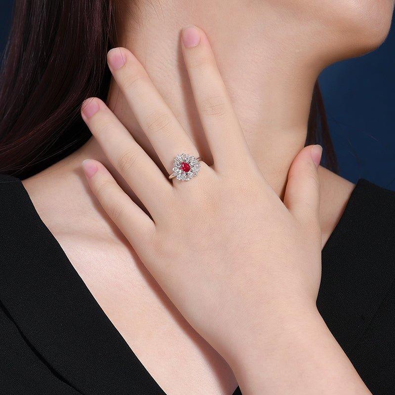 Mozambique Natural Unburned Pigeon Red Ruby Ring - Style H - Lotus Diamond