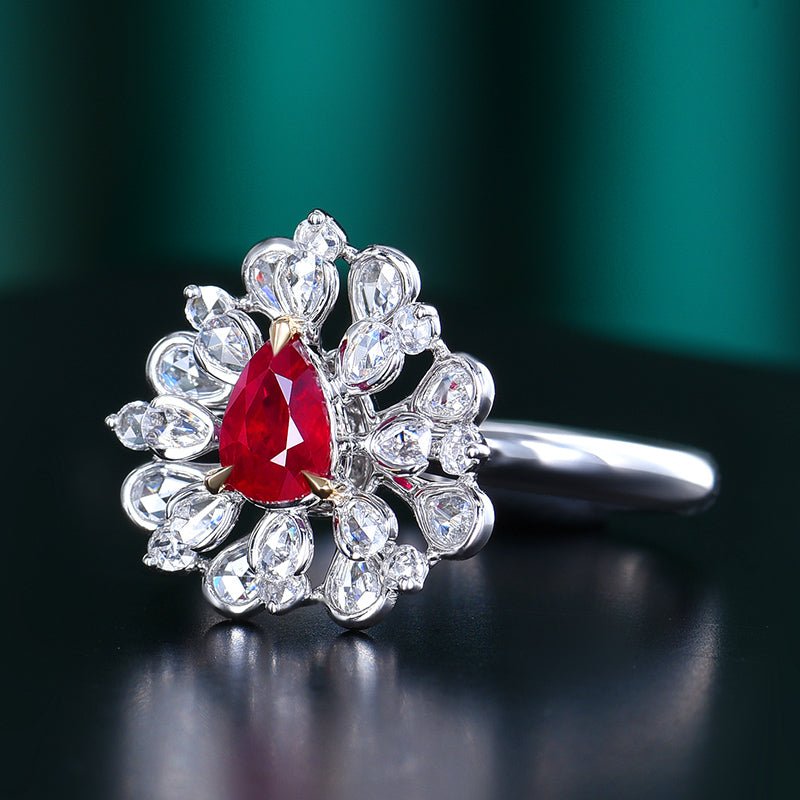 Mozambique Natural Unburned Pigeon Red Ruby Ring - Style H - Lotus Diamond